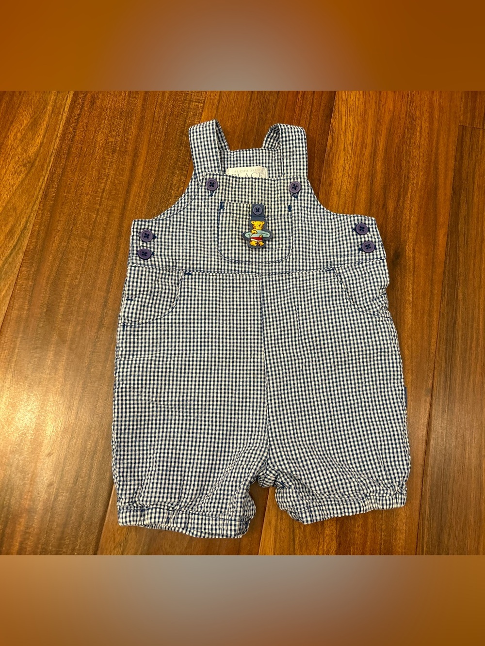 The Children’s Place blue/white plaid seersucker y2k surfer tiger overalls